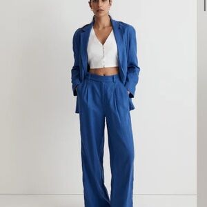 Madewell Double Breasted Crossover Blazer 100% Linen Business Casual Blue Large